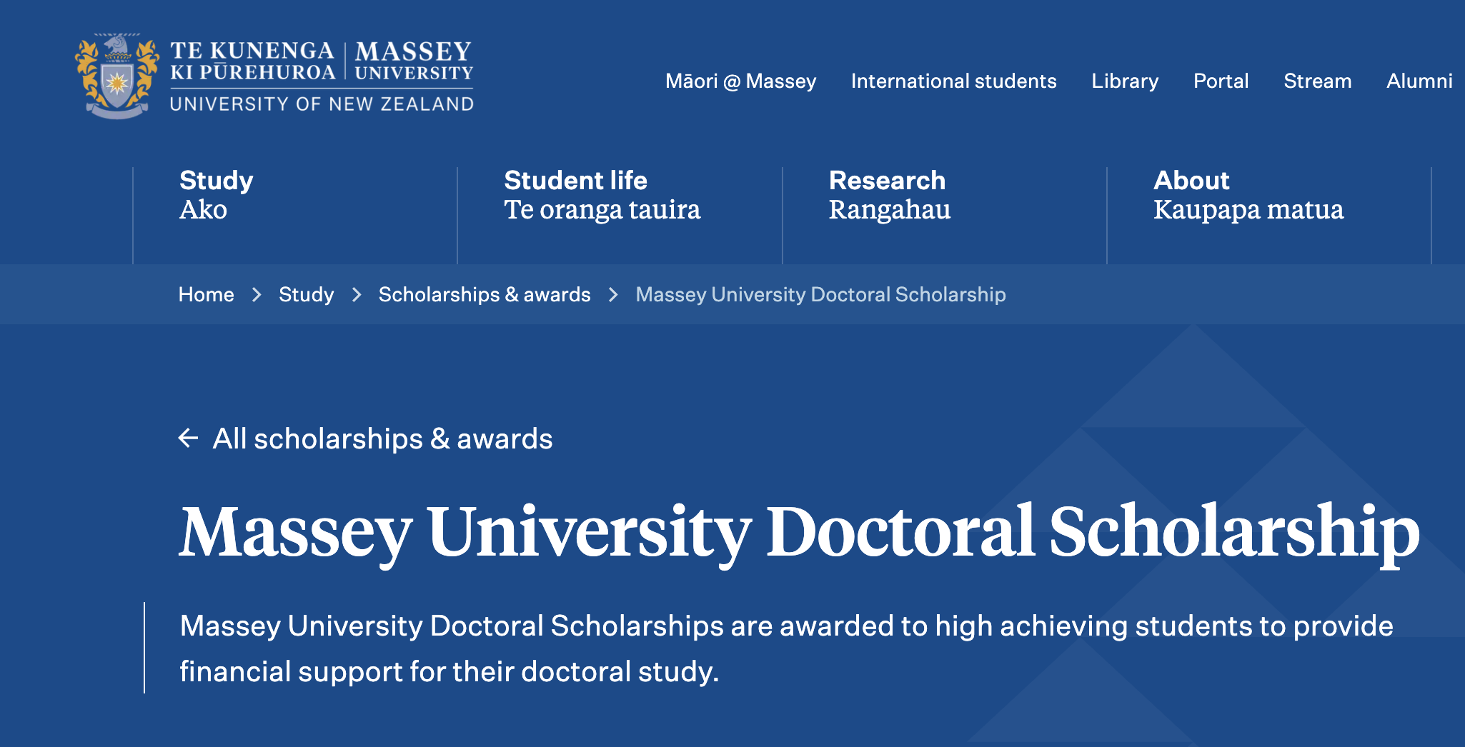 Massey University Doctoral Scholarship: NZ$90,000 plus Fees for Doctoral Study in New Zealand